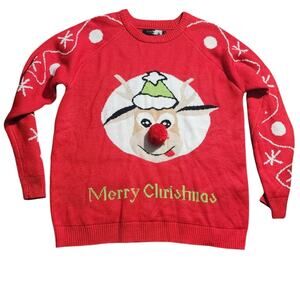 Qualfort Ugly Christmas Sweater Reindeer Pom Pom Nose Size XL